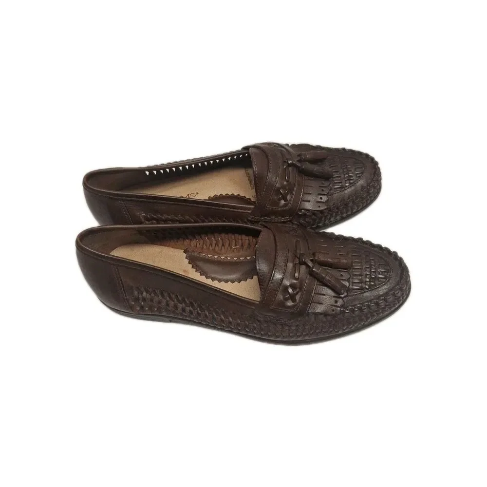 STACY ADAMS 25349 BROWN TASSELED WOVEN LEATHER SLIP ON MENS Size 9 SHOES